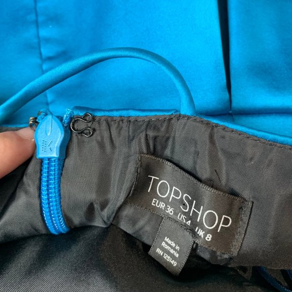 TOPSHOP Blue Satin Mini-dress Size 4 - Picture 4 of 4